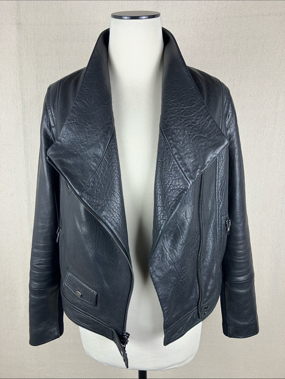 Vince Lamb Leather Moto Jacket Black Full Zip - Picture 3 of 16